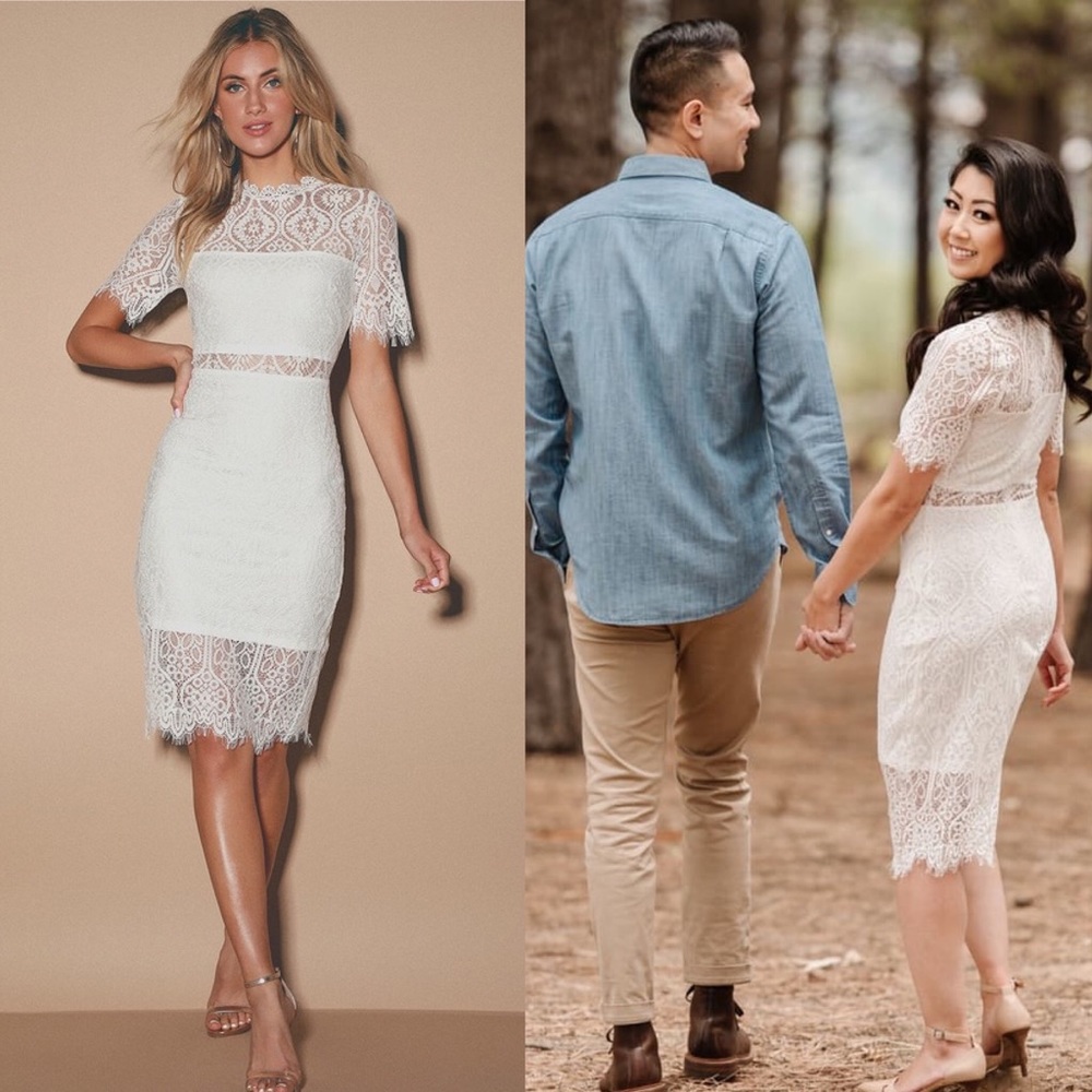 NWT Lulu's Remarkable White Lace Midi Dress